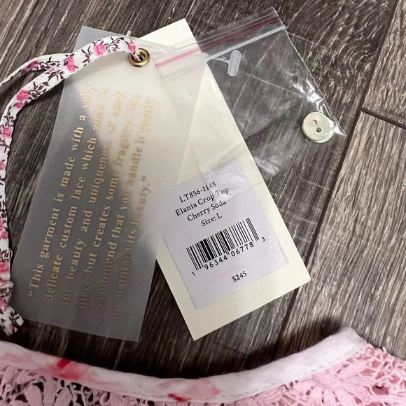 NWT LoveShackFancy Elania Crop Top Pink White Floral Print Women's Size Large - Picture 6 of 8